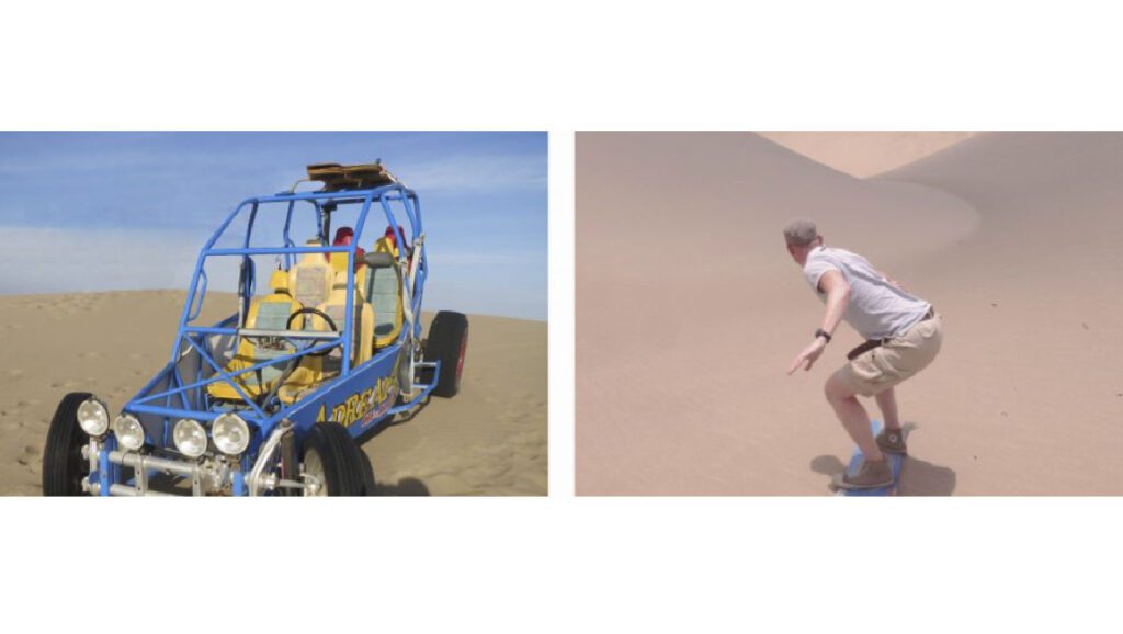 Sanboard and buggy ride in Paracas Peru. Sunny and warm destinations near Lima.
