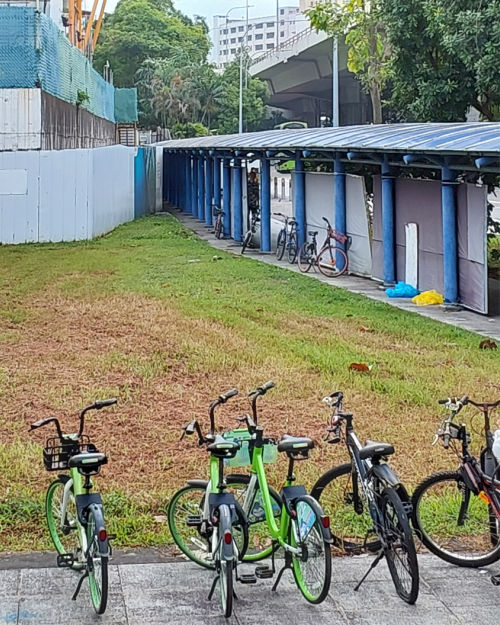 Bicycles available for rent outside the MRT