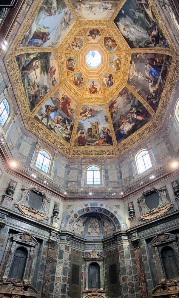 Ceiling frescoes inside the Medici Chapel at Basilica di San Lorenzo in Florence. italy itinerary 5 days