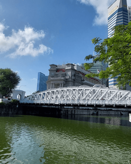 Anderson Bridge historic white steel bridge over the Singapore River Singapore